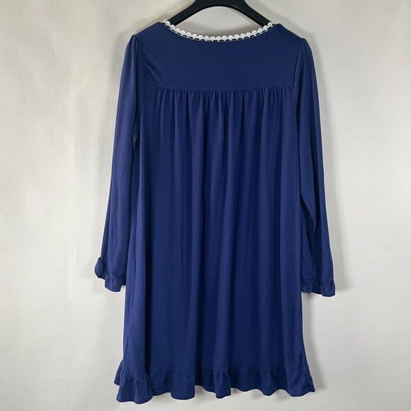 Eileen West Nightgown Short XS Prairie Cottage Ruffle‎ Crochet Ranch Navy Blue - Picture 4 of 7